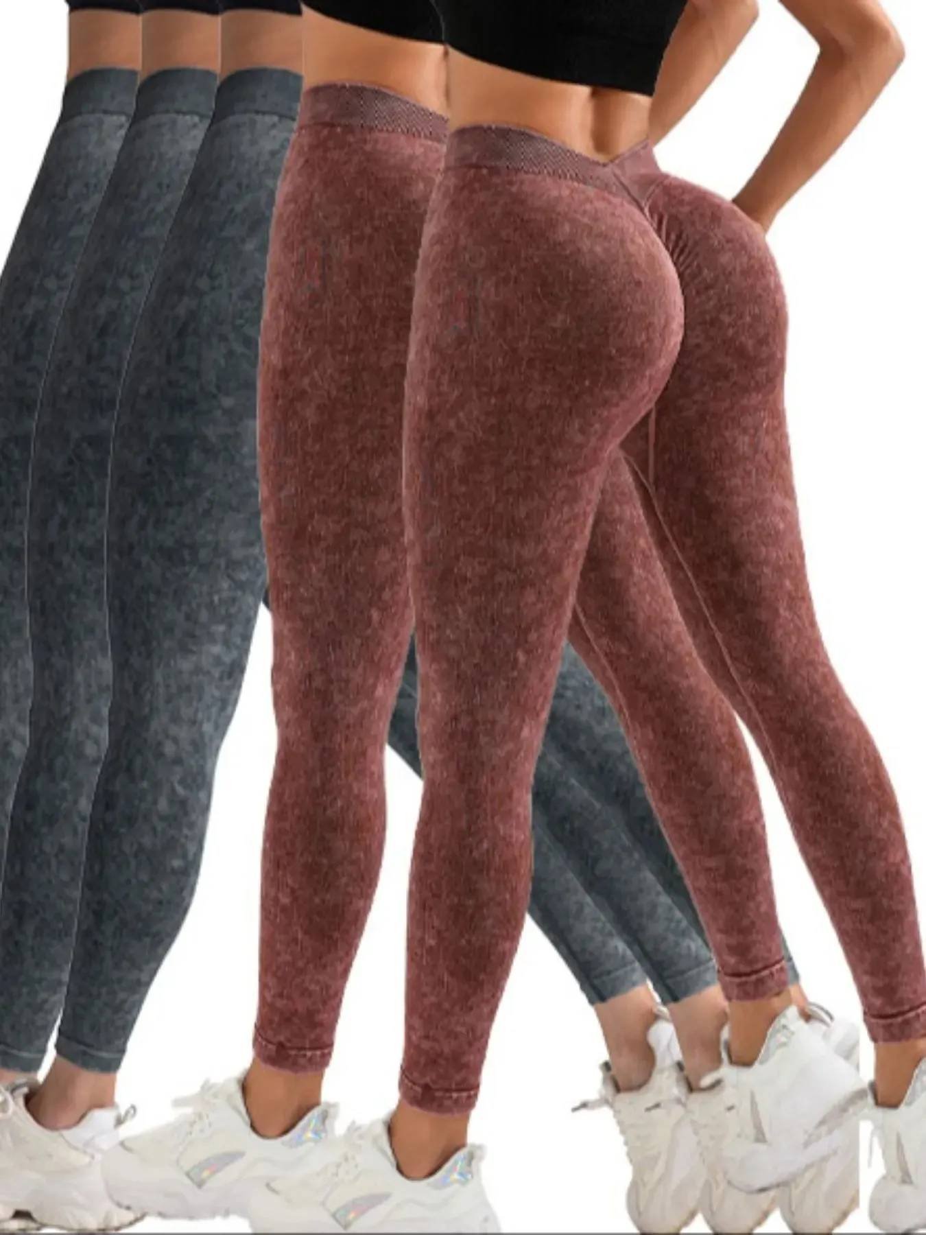 “5-Pack V-Back Scrunch Butt Leggings – High-Waist Seamless Yoga & Workout Pants”