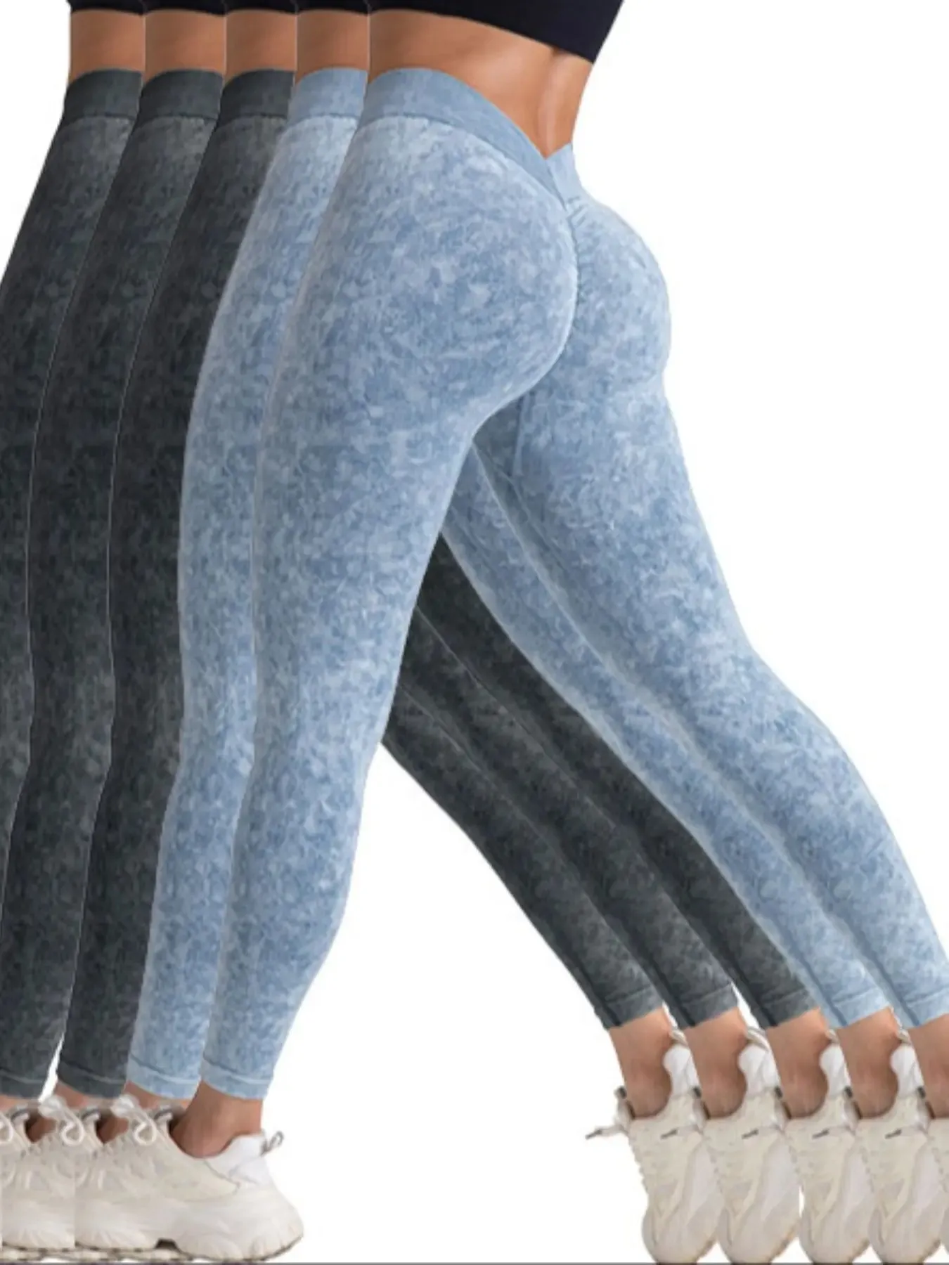 “5-Pack V-Back Scrunch Butt Leggings – High-Waist Seamless Yoga & Workout Pants”