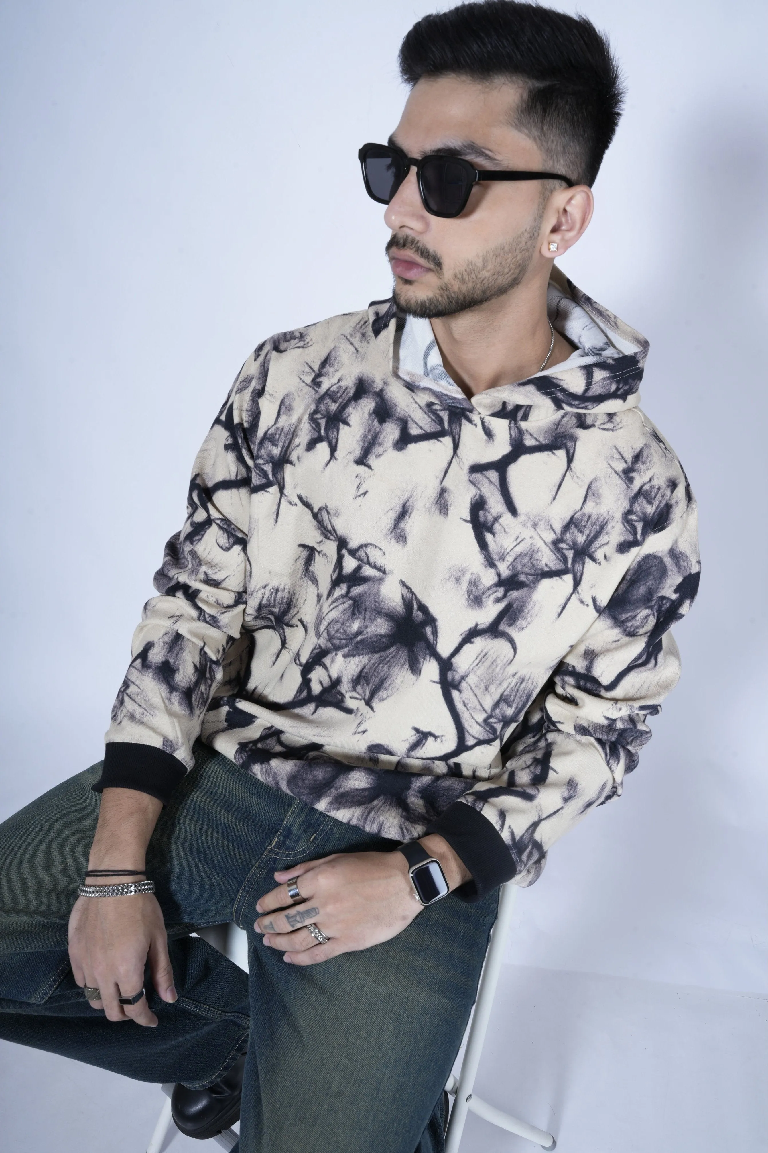 Abstract Smoke Print Oversize Hoodie