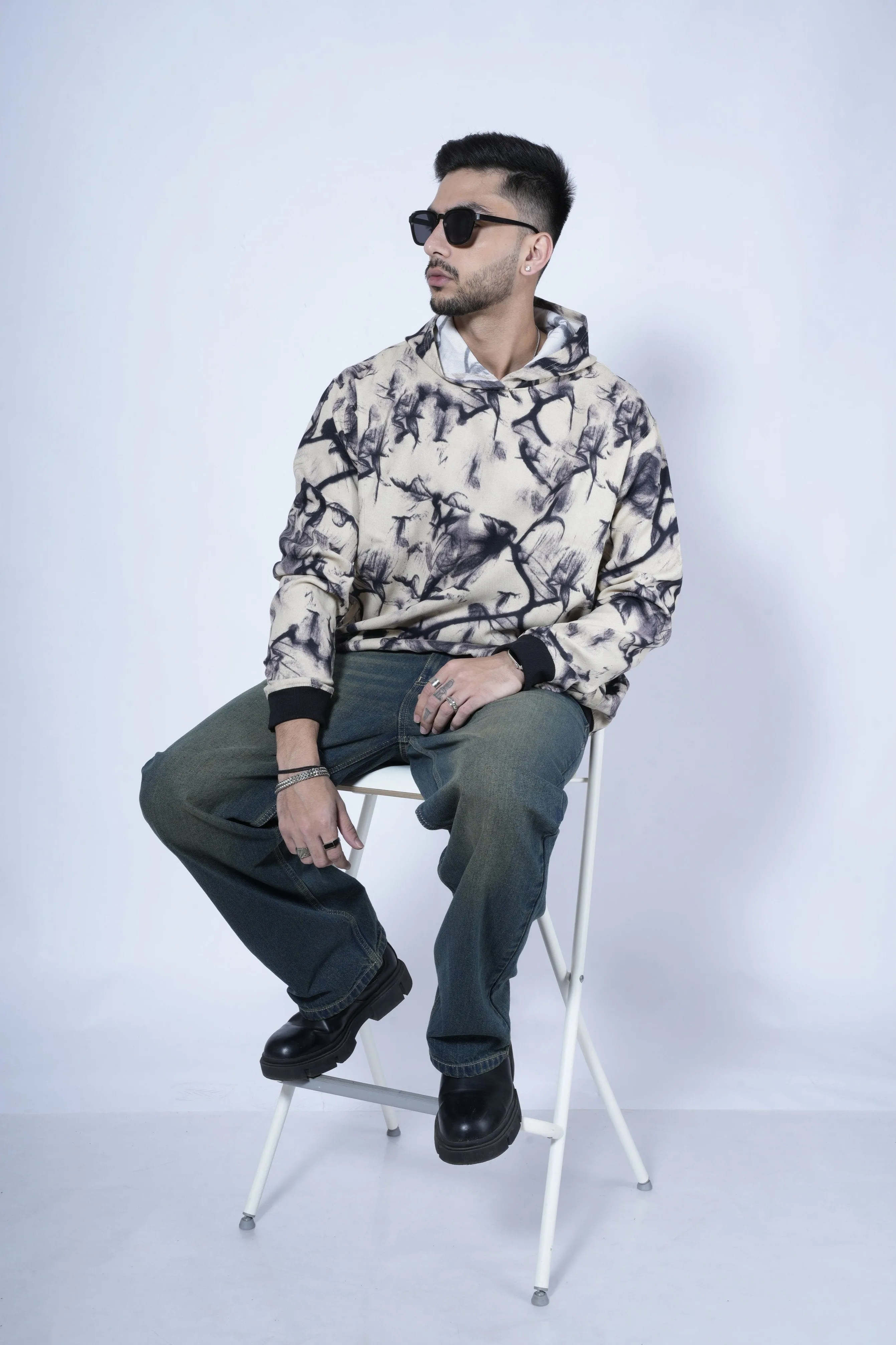 Abstract Smoke Print Oversize Hoodie