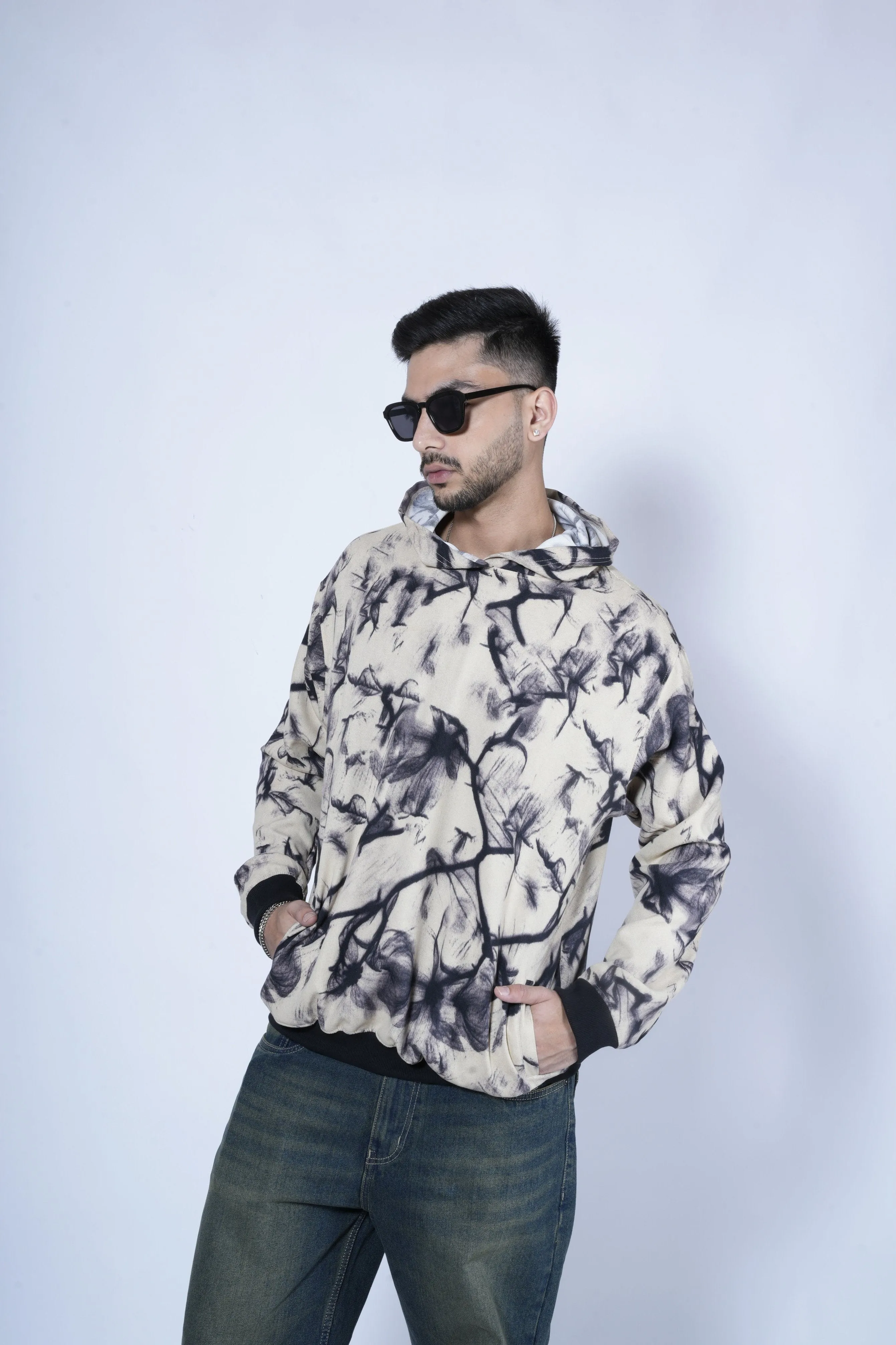 Abstract Smoke Print Oversize Hoodie