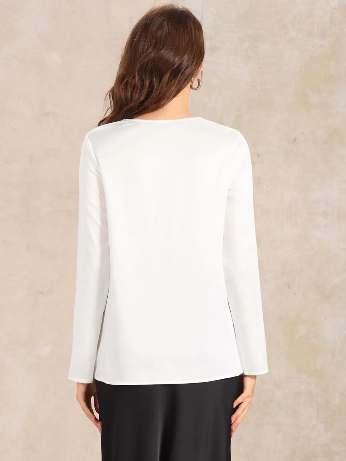 Allegra K Women's Square Neck Top Casual Solid Long Sleeve Loose Flowy Business Blouse Shirt