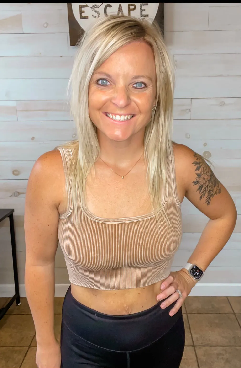 Ash Grey Square Neck Cropped Tank Top