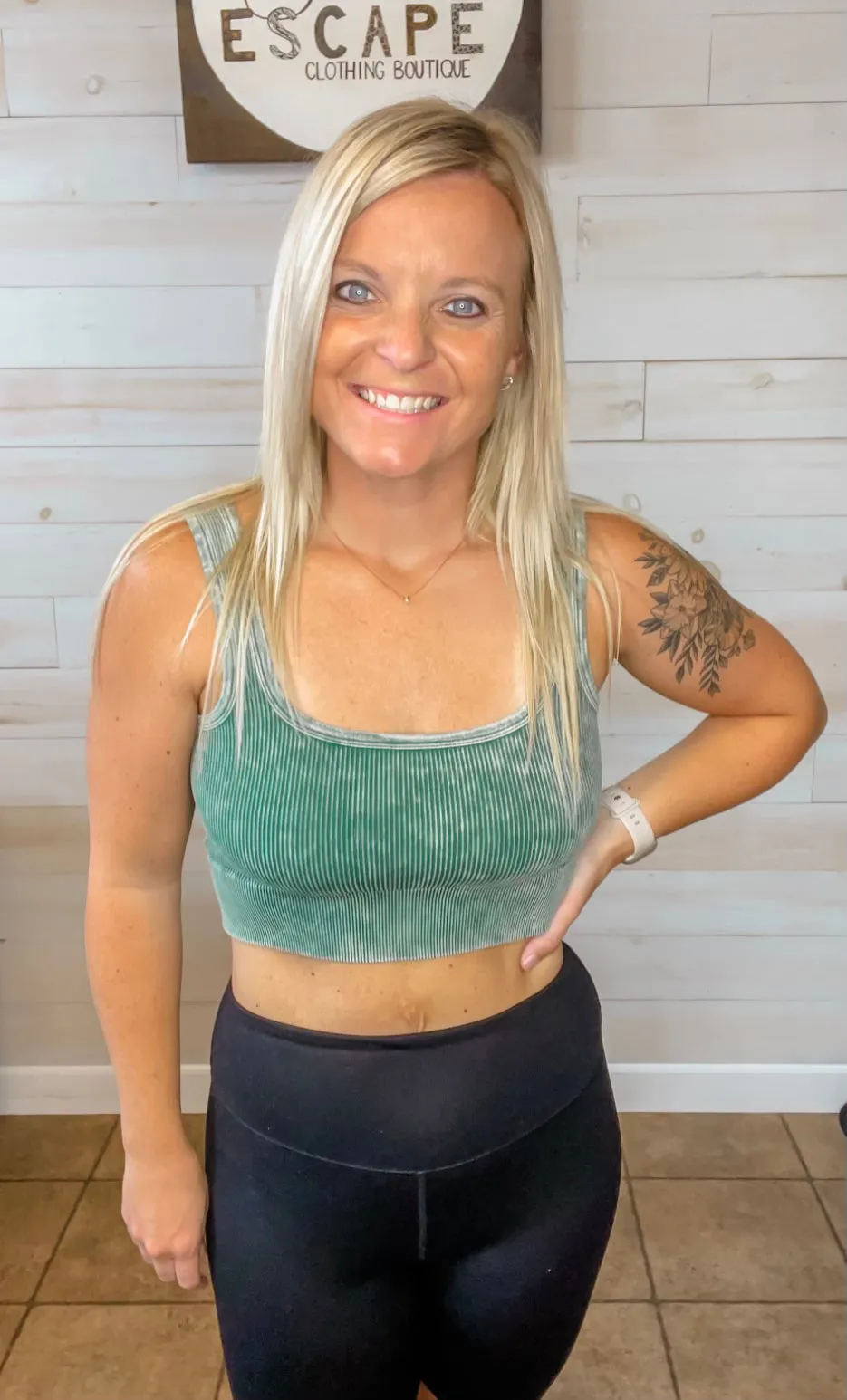 Ash Grey Square Neck Cropped Tank Top