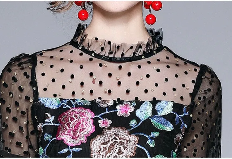 Black Floral Embroidered Dress