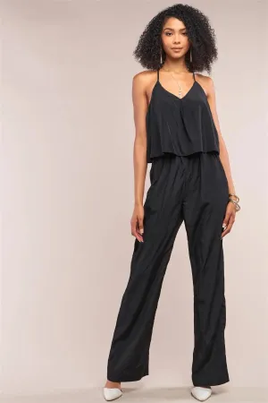 Black Sleeveless V-Neck Wide Leg Jumpsuit /1-2-1