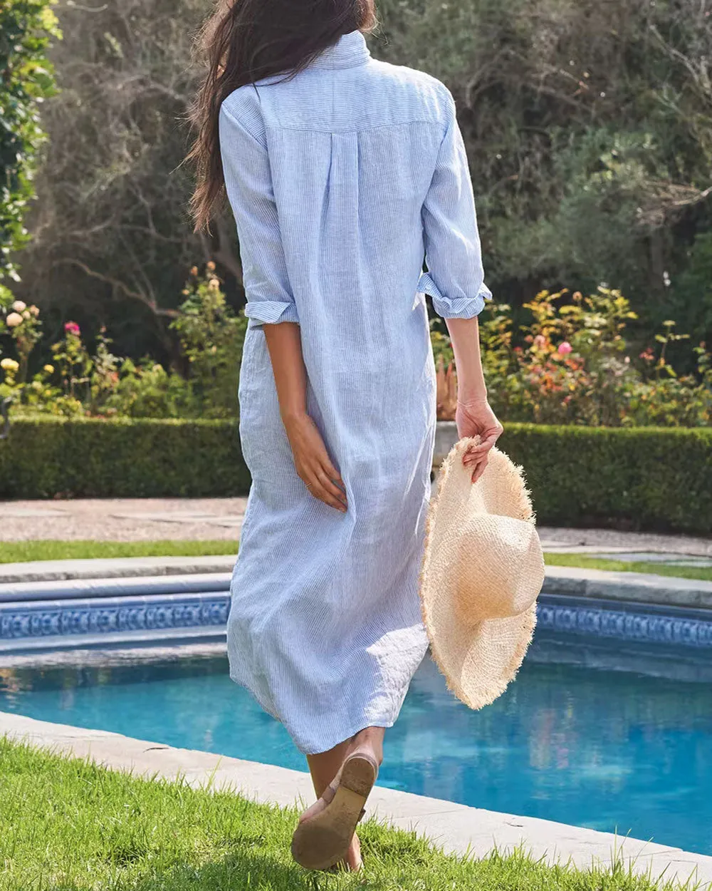 Blue Stripe Rory Button Up Shirt Dress
