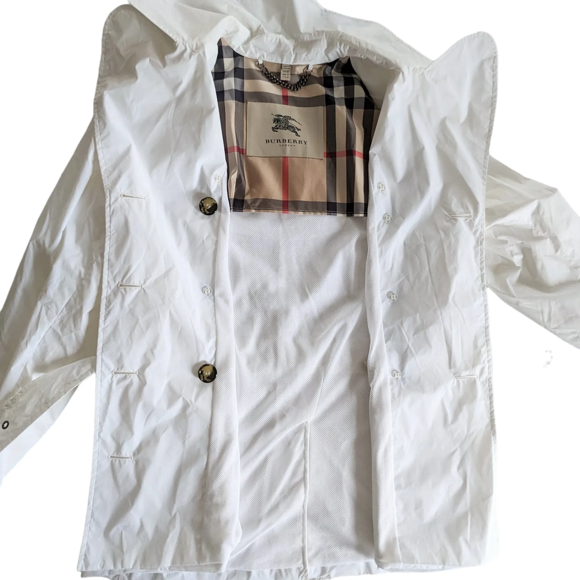 Burberry White Nylon Trench Coat Size 12
