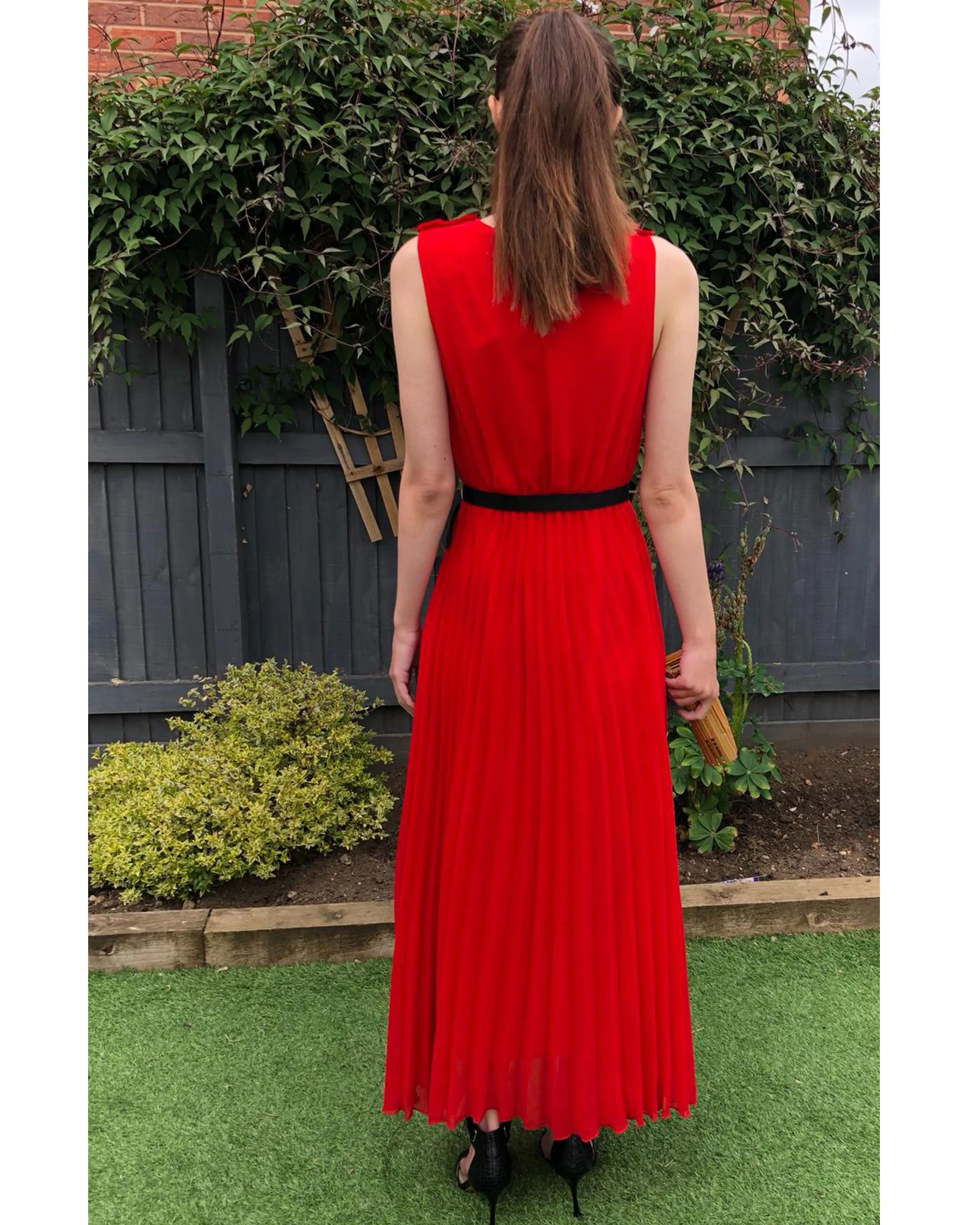 Chiffon pleated full length wedding maxi dress (Red)