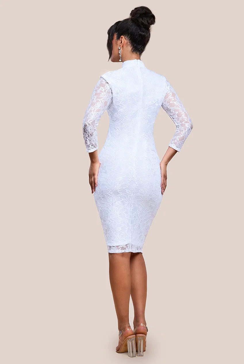 City Goddess High Collar Lace Midi Bodycon Dress