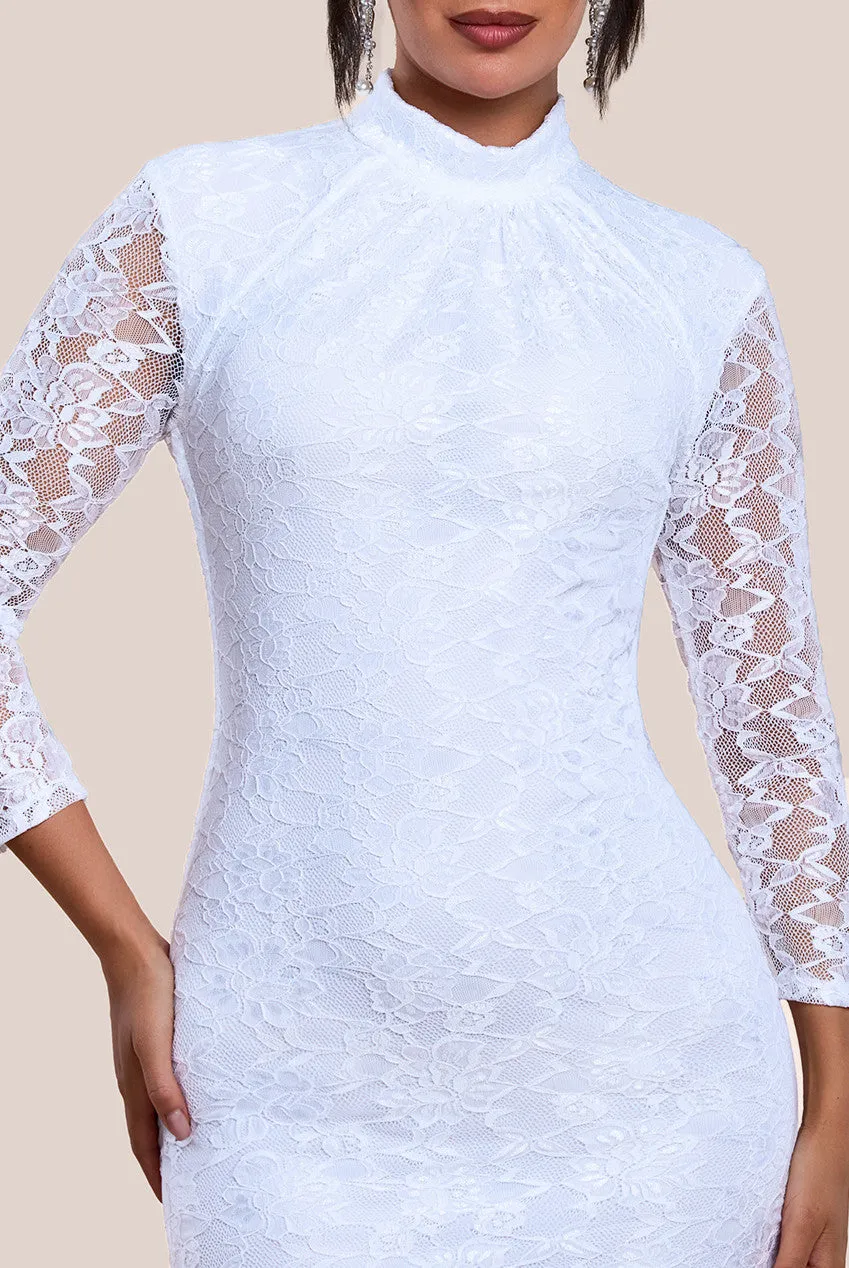 City Goddess High Collar Lace Midi Bodycon Dress