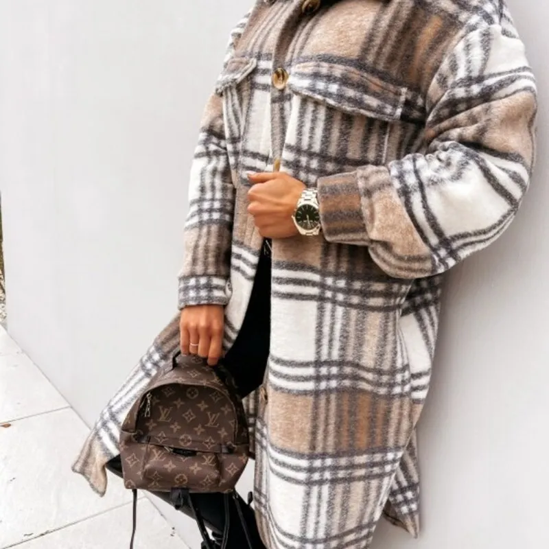 Classic Long Plaid Coat For Women