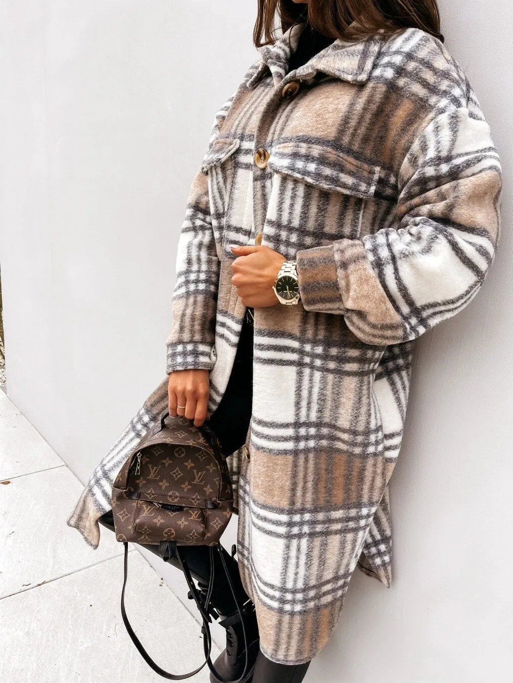 Classic Long Plaid Coat For Women