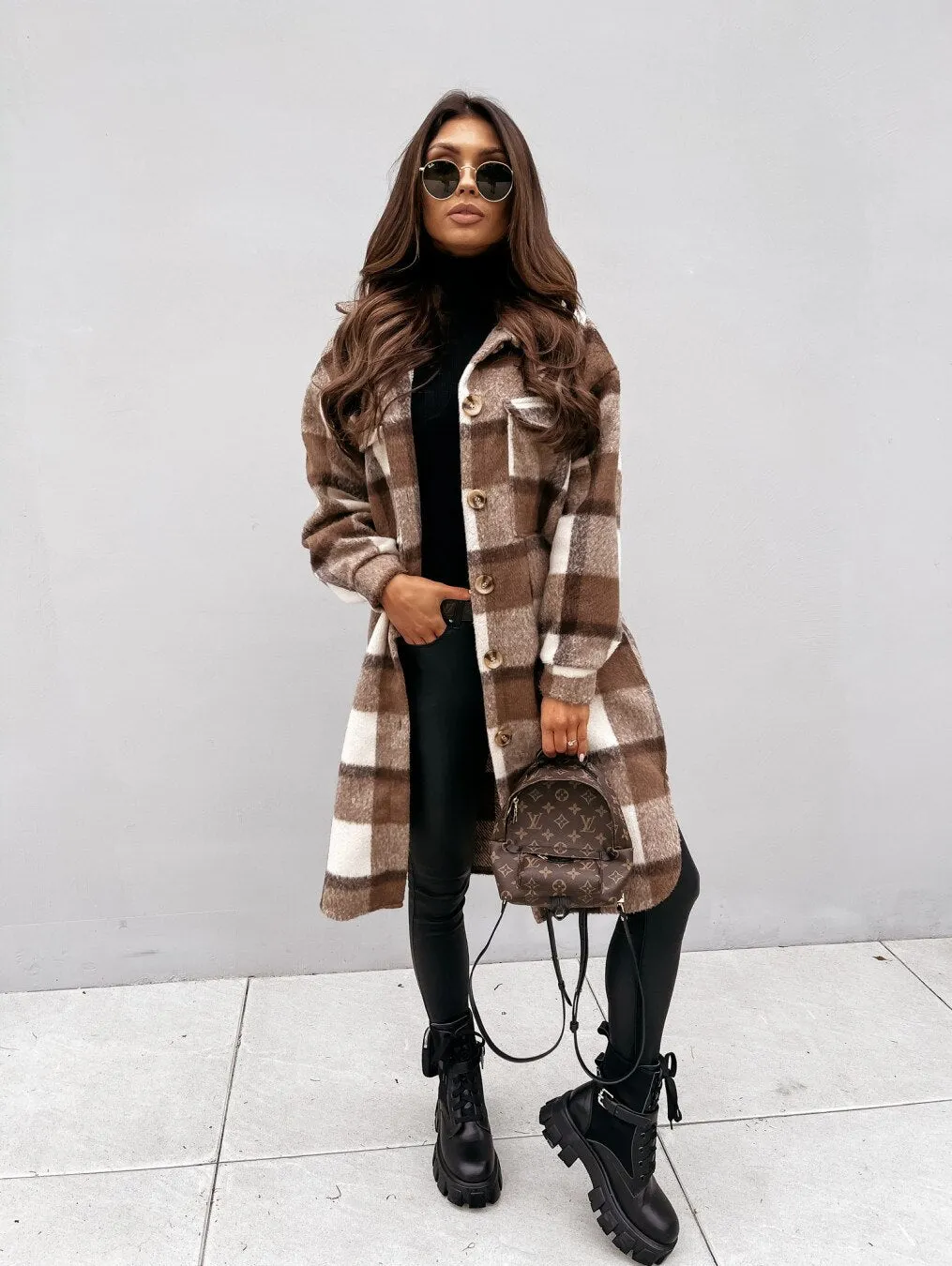 Classic Long Plaid Coat For Women