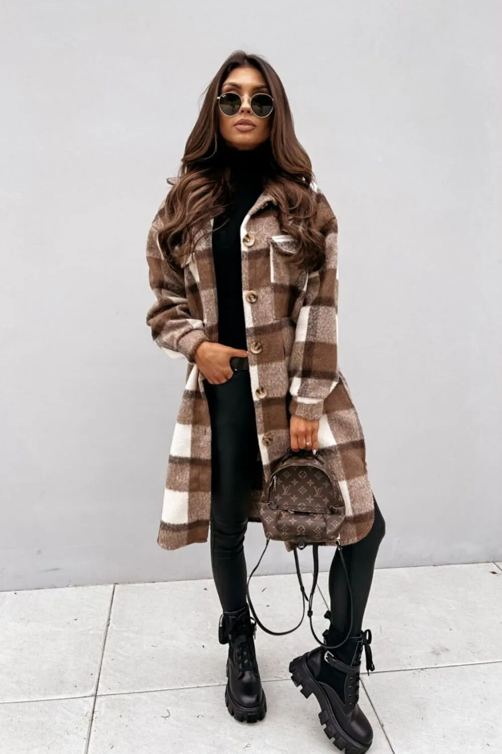 Classic Long Plaid Coat For Women