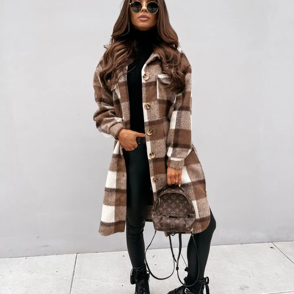 Classic Long Plaid Coat For Women