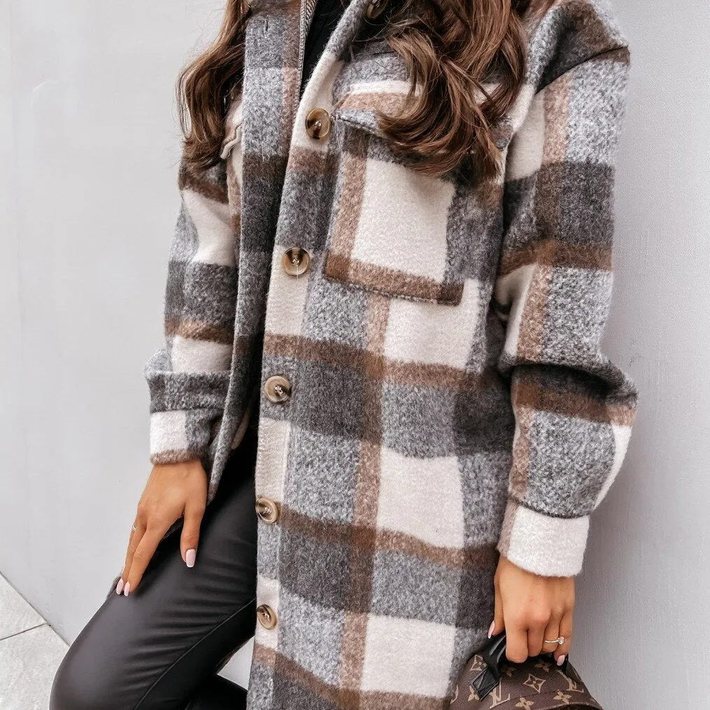Classic Long Plaid Coat For Women