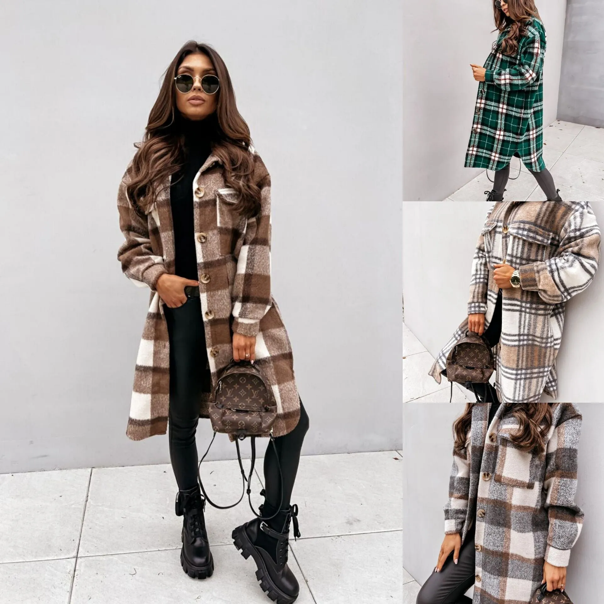 Classic Long Plaid Coat For Women