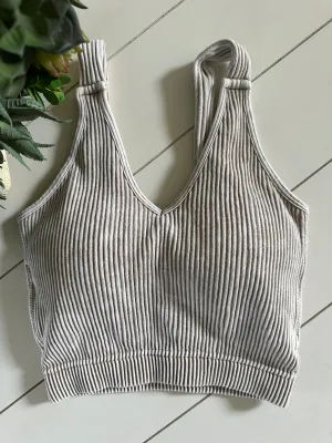 Cropped Rib Padded Bralette in Ash Mocha