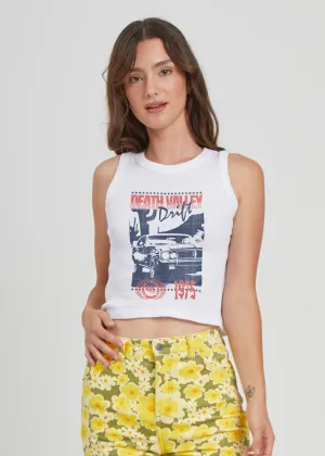 Death Valley Drift Ribbed White Cropped Tank