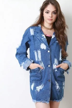 Distressed Bleach Longline Denim Jacket