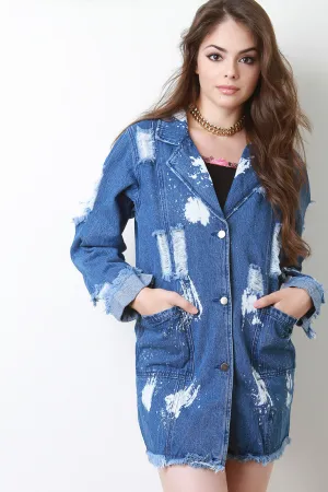 Distressed Bleach Longline Denim Jacket