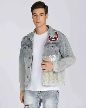 Distressed Blue Denim Jacket with Art Painted-Mexico Local Delivery