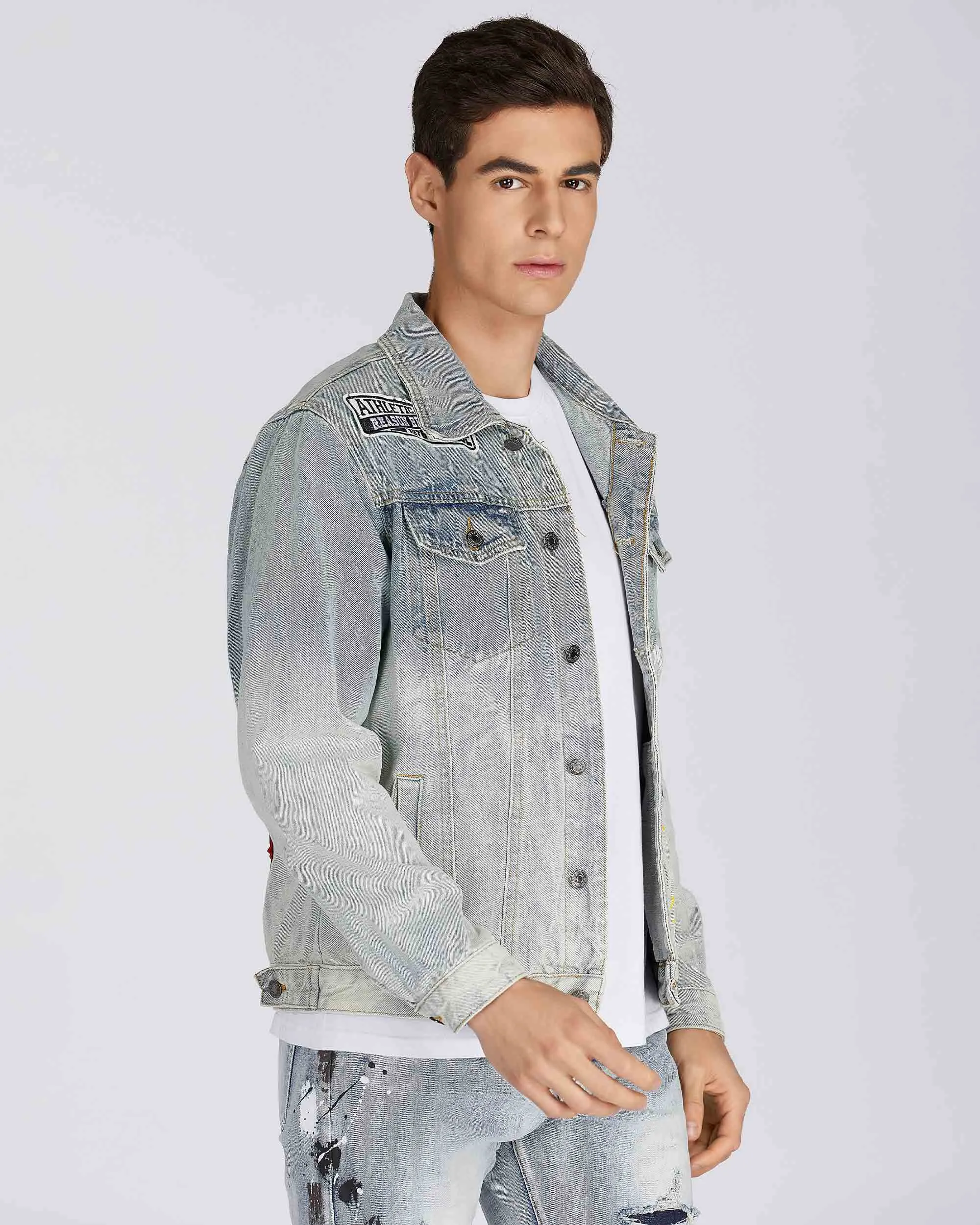 Distressed Blue Denim Jacket with Art Painted-Mexico Local Delivery