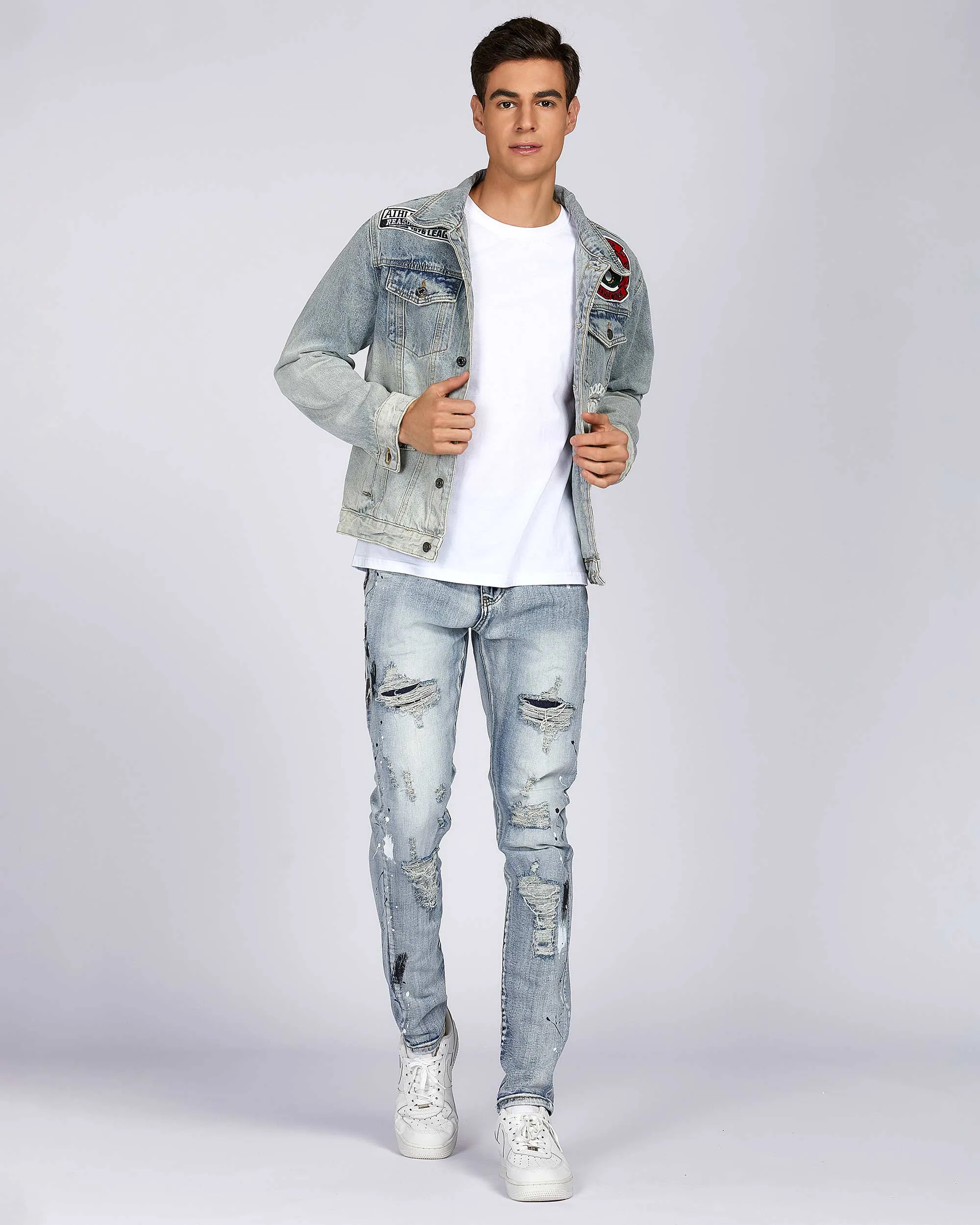 Distressed Blue Denim Jacket with Art Painted-Mexico Local Delivery