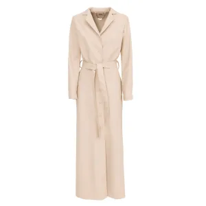 Ecru Long Button-Up Eco-Leather Trench