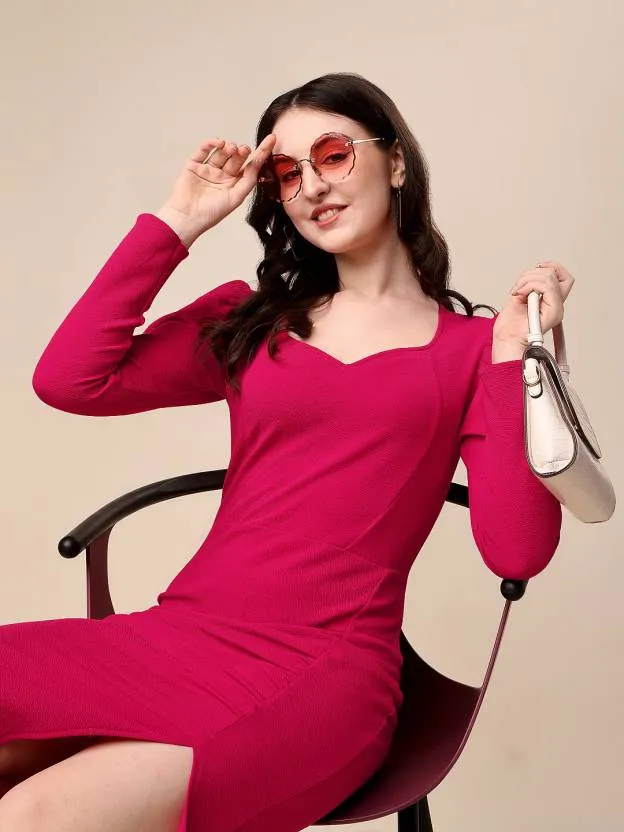 Elegant Sheath Solid Knitted Midi Dress