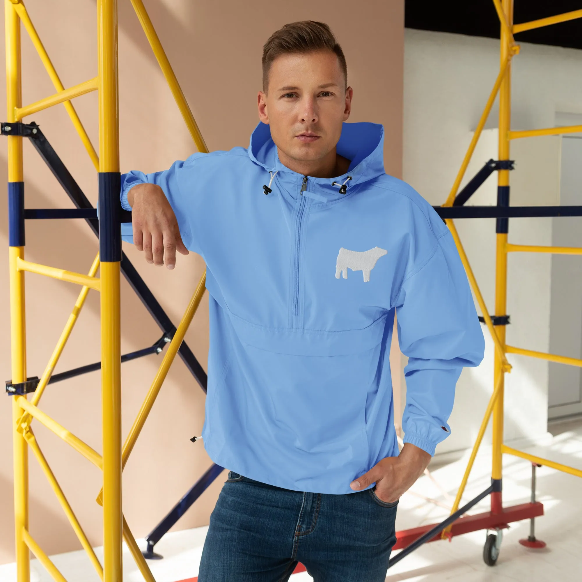 Embroidered Packable Jacket - Livestock Show Charolais Steer - Wash Rack Pullover Jacket