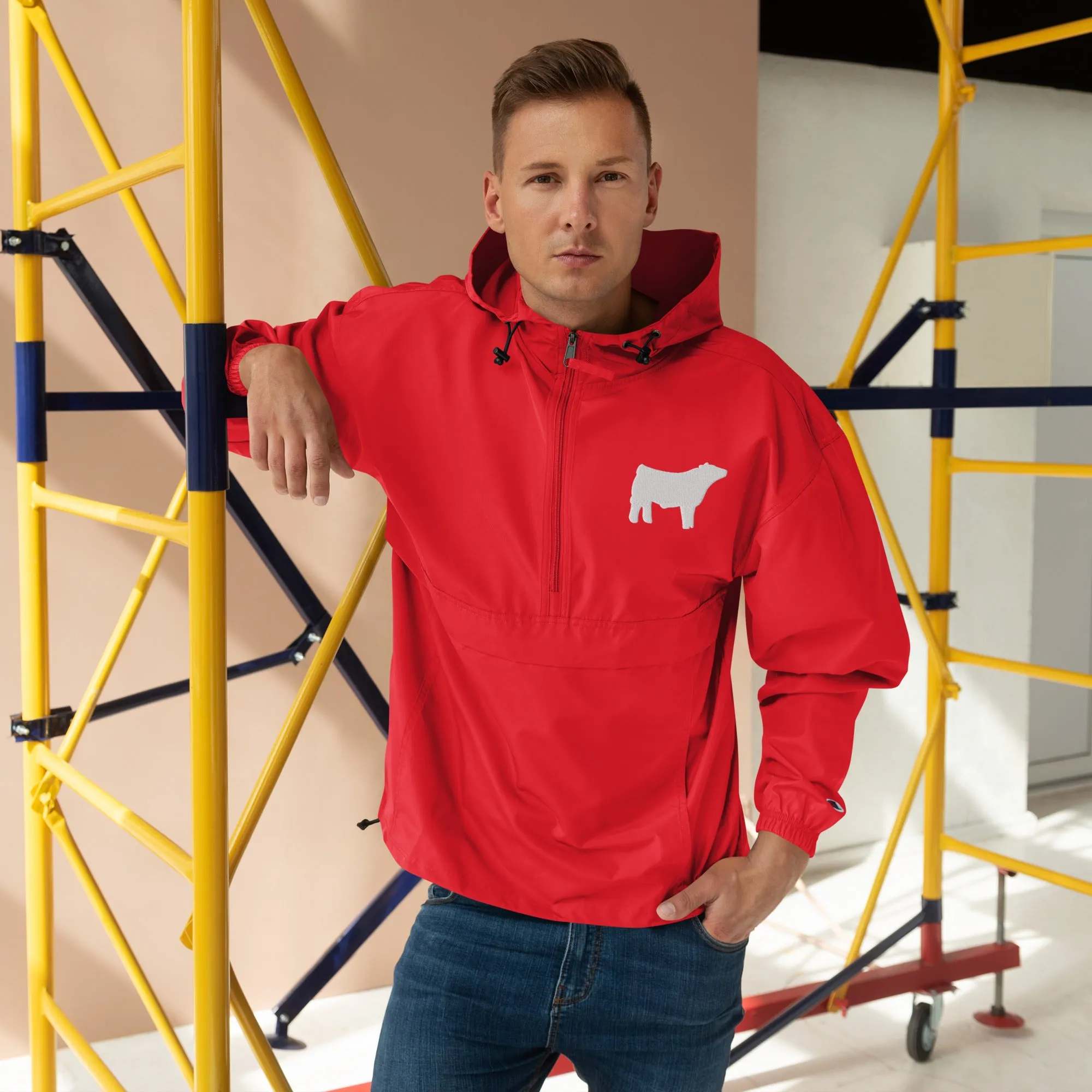 Embroidered Packable Jacket - Livestock Show Charolais Steer - Wash Rack Pullover Jacket