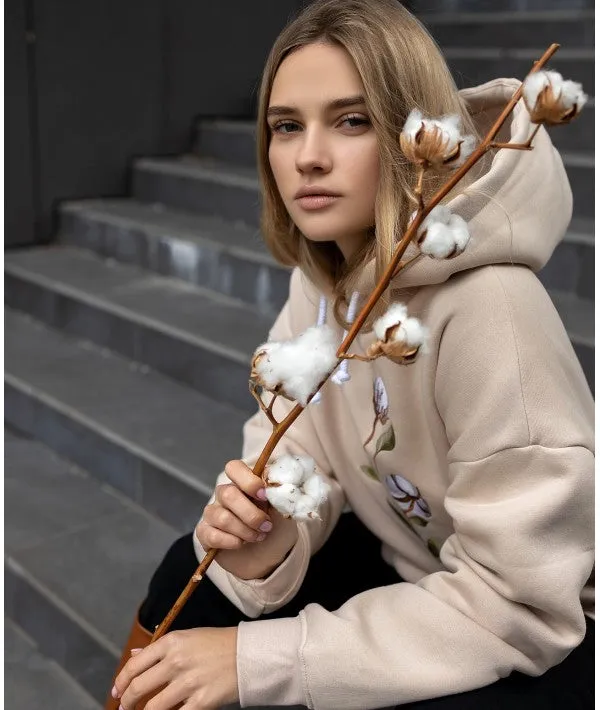 Embroidered Women'S Sweatshirt Hoodie - Cotton
