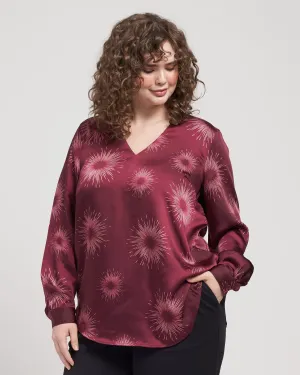 Eva Long Sleeve Satin V Neck Blouse - Constellation