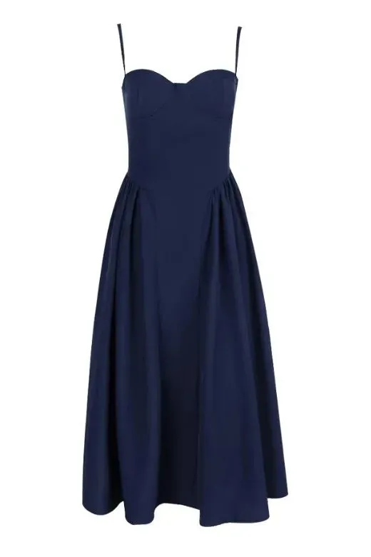 Everly Bodycon Day Midi Dress - Navy Blue