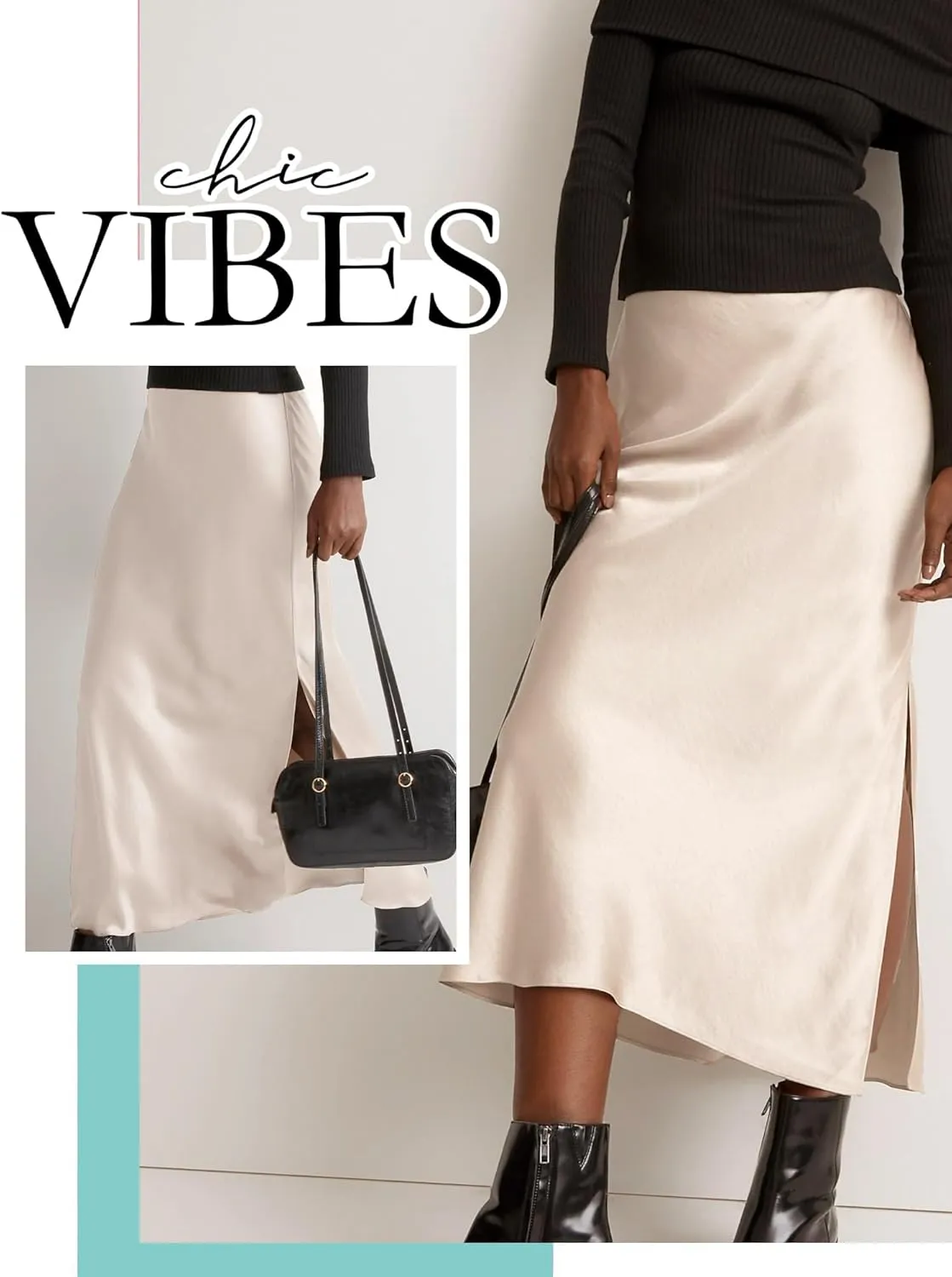 Ezcosplay Women Satin Silk Side Slit Maxi Skirt High Waisted Elastic Waist Silky Split Long Skirts