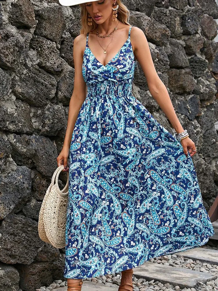 Floral Casual Backless Long Dress