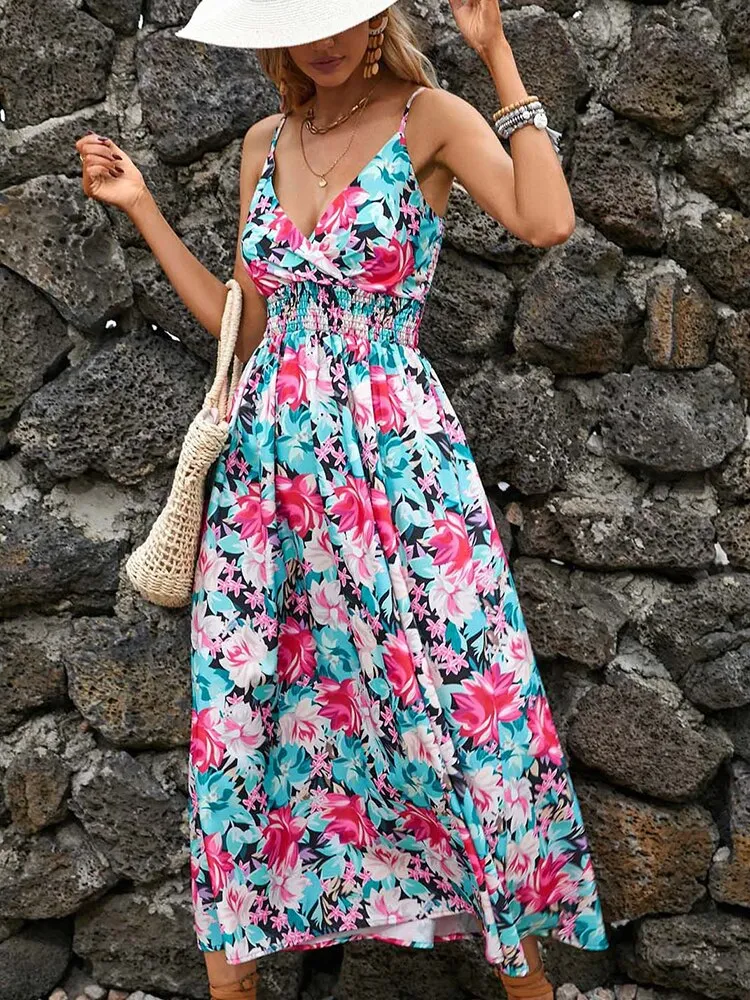 Floral Casual Backless Long Dress