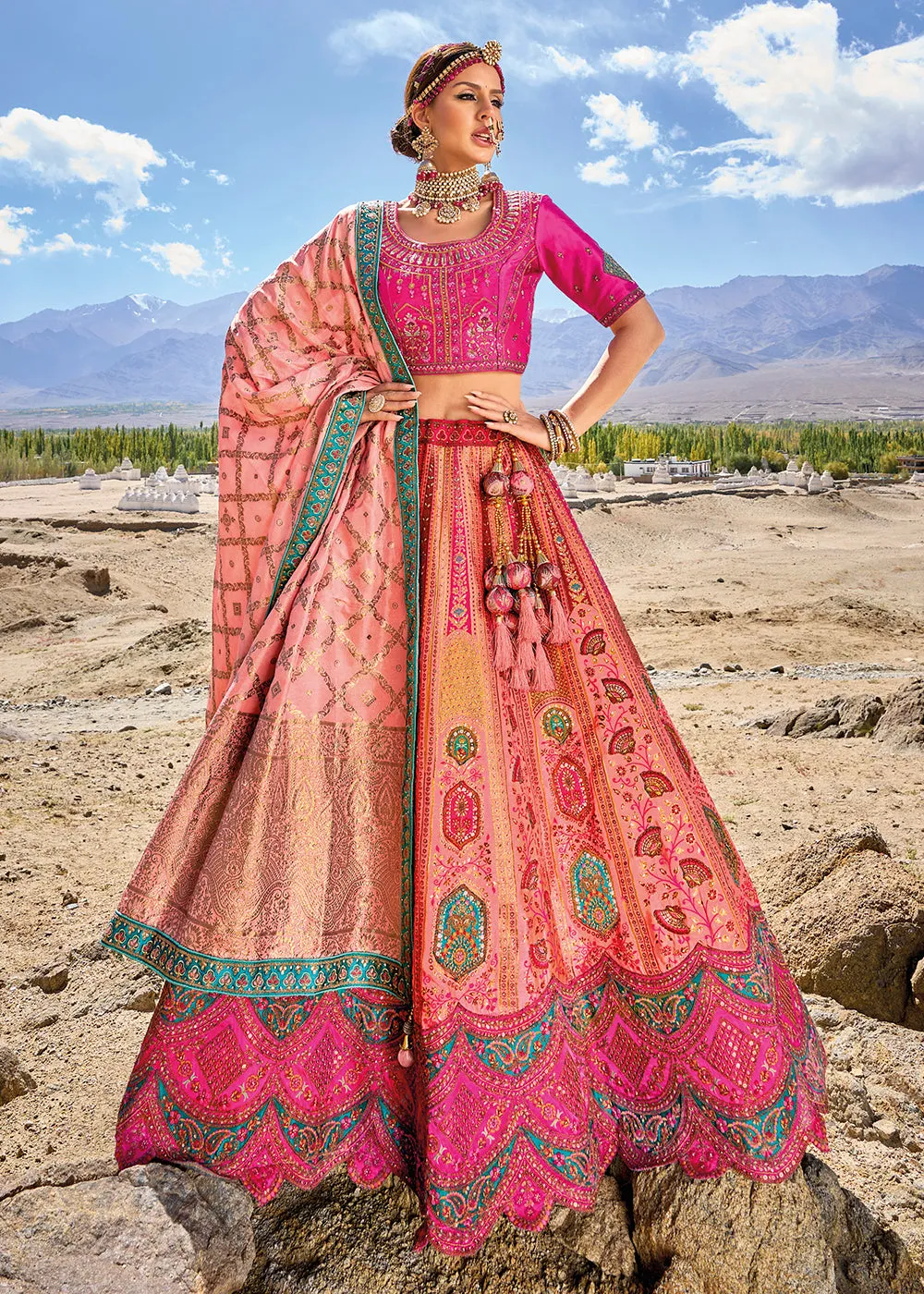 Fuchsia Pink Designer Style Embroidered Traditional Lehenga Choli