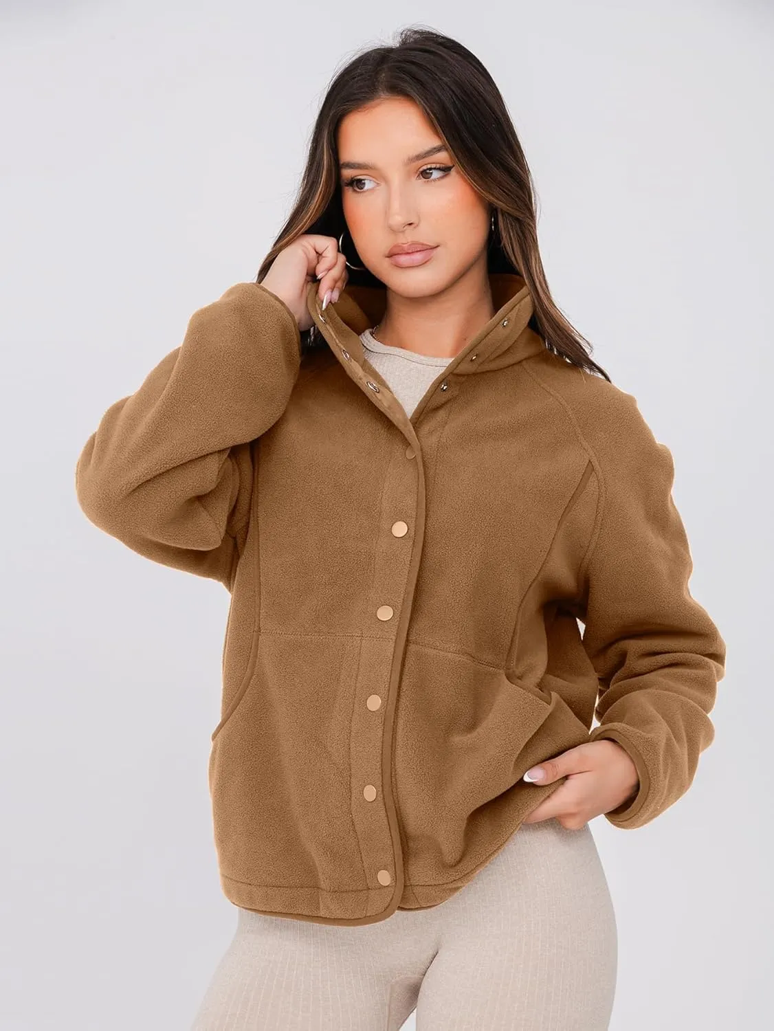 Glamaker women's Fleece Sherpa Jacket Winter Coats Long Sleeve Casual Button Fuzzy Cropped Sweatshirt Outerwear With Pockets