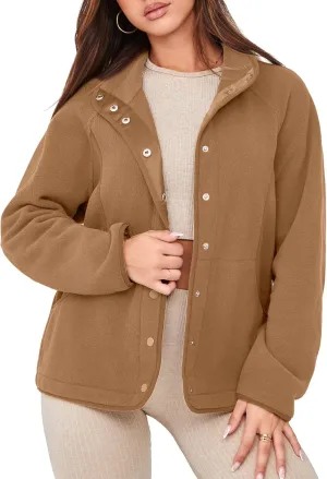 Glamaker women's Fleece Sherpa Jacket Winter Coats Long Sleeve Casual Button Fuzzy Cropped Sweatshirt Outerwear With Pockets
