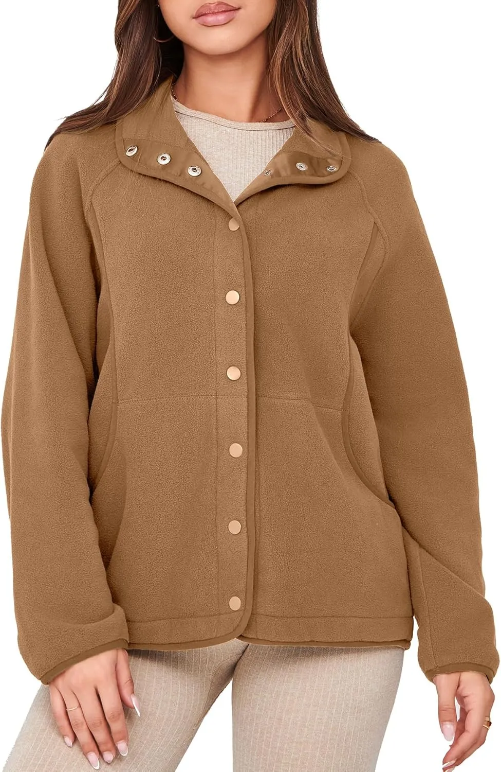 Glamaker women's Fleece Sherpa Jacket Winter Coats Long Sleeve Casual Button Fuzzy Cropped Sweatshirt Outerwear With Pockets