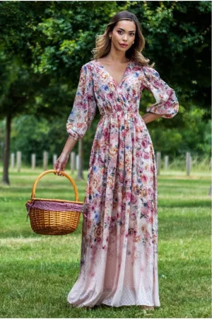Goddiva Ombre Floral Printed Wrap Maxi Dress - Ivory