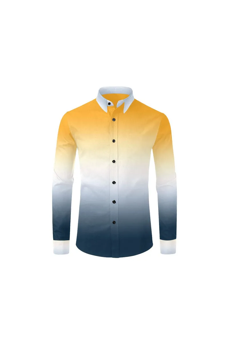 Gold & Blue Gradient Men's All Over Print Casual Dress Shirt