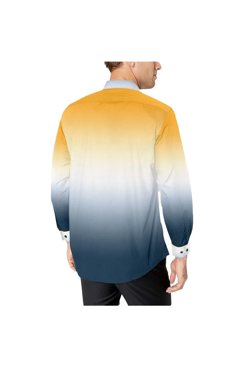 Gold & Blue Gradient Men's All Over Print Casual Dress Shirt
