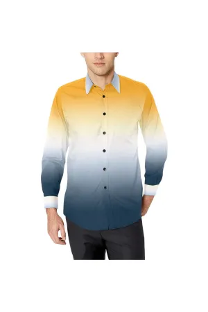 Gold & Blue Gradient Men's All Over Print Casual Dress Shirt