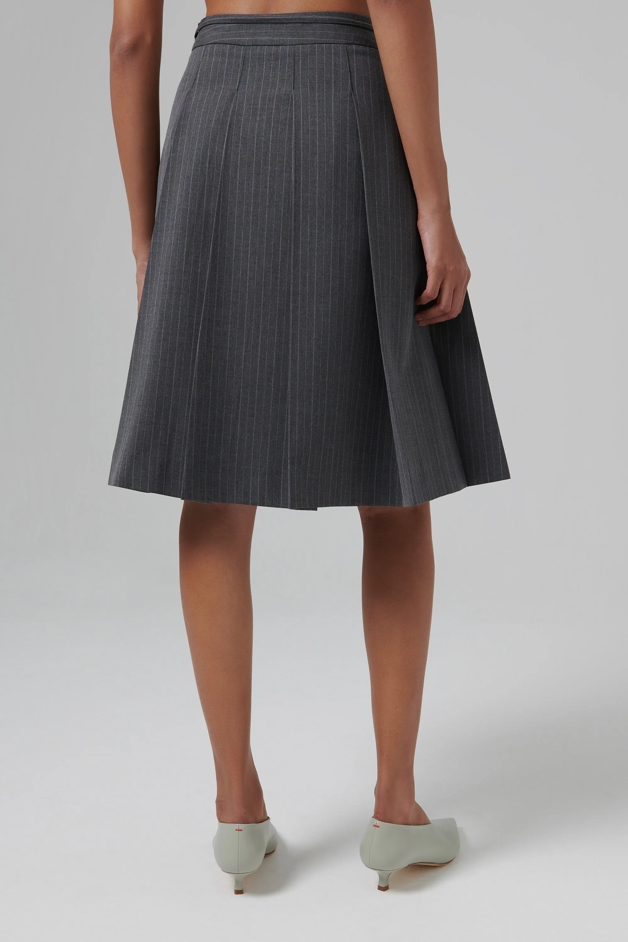 Grey Ribboned Pleats Skirt