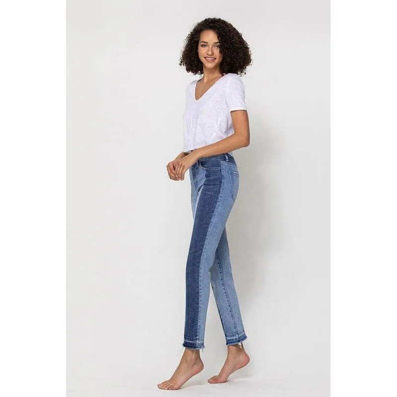 High rise crop slim straight with contrast panel