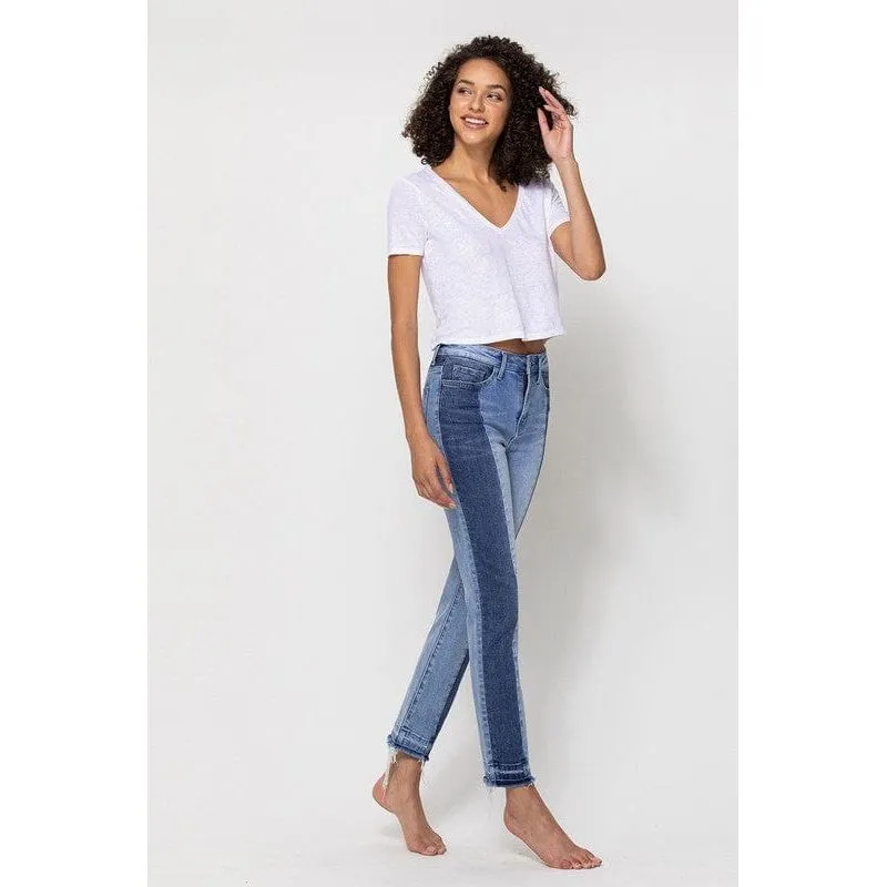 High rise crop slim straight with contrast panel